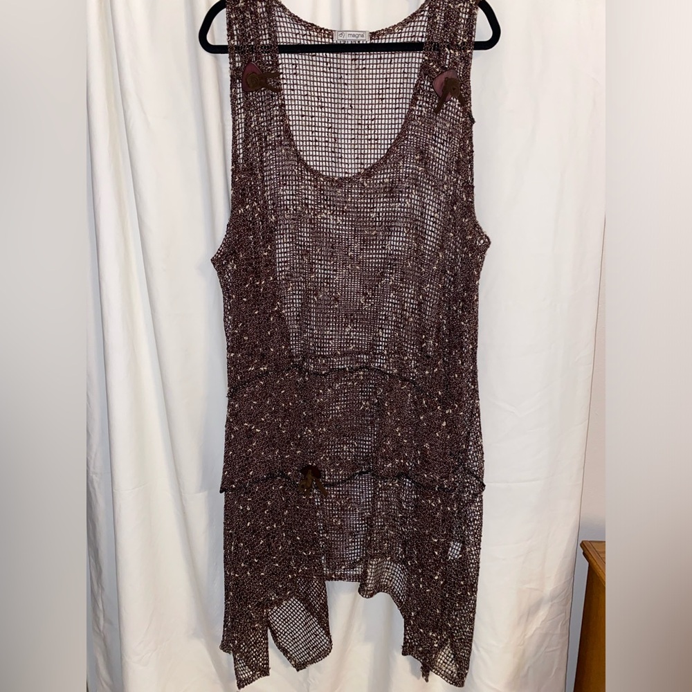 Magna Fashion Brown Crème Mesh Fishnet Slip On Style Overdress Sz 4x (26-28)